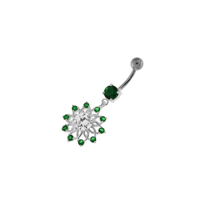 Jeweled Lotus Flower Sterling Silver Belly Button Ring