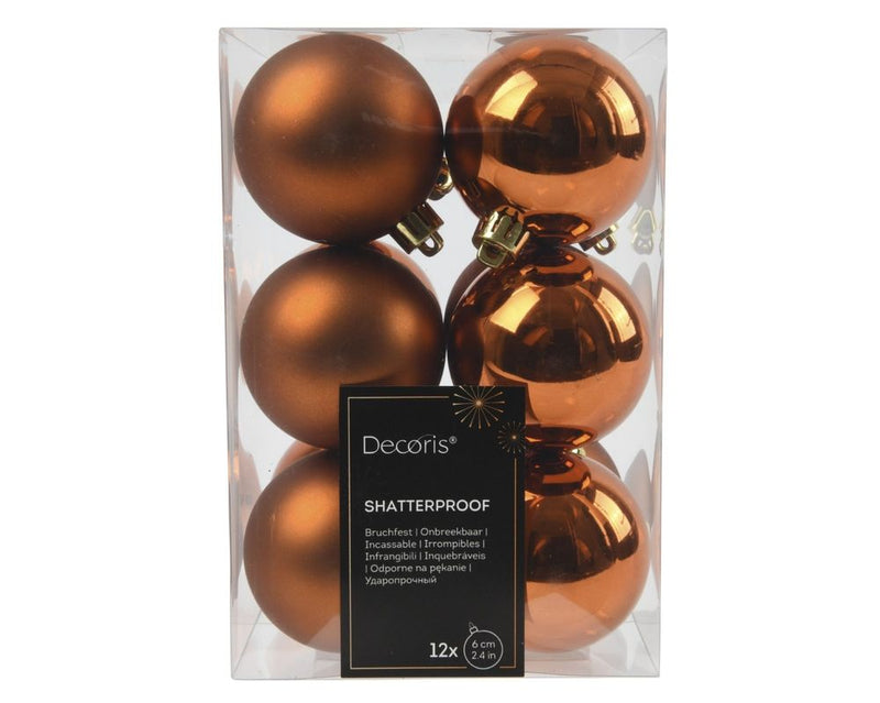 Shatterproof Warm Cider Orange Bauble  6cm Pack of 12 - Christmas