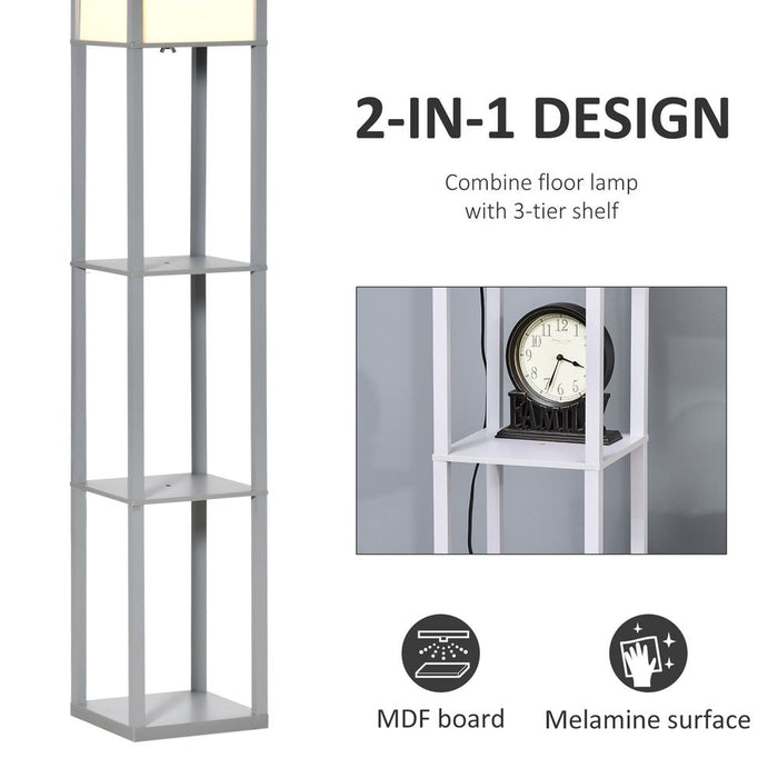 4-Tier Floor Lamp, Floor Light with Storage Shelf, Grey 3-Tier