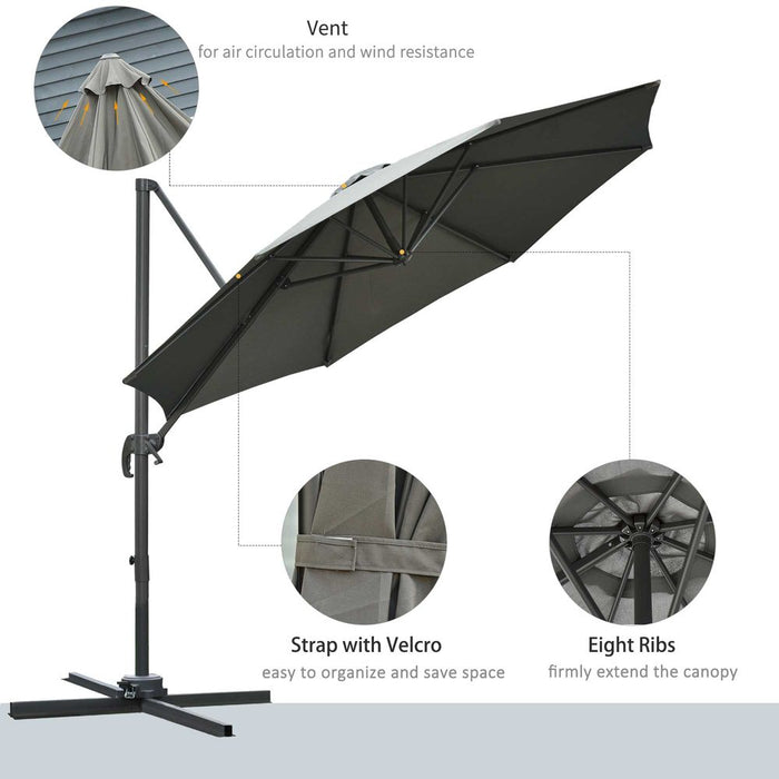 Premium 3m Patio Offset Parasol - Dark Grey - High-Quality & Adjustable - Easy to Use