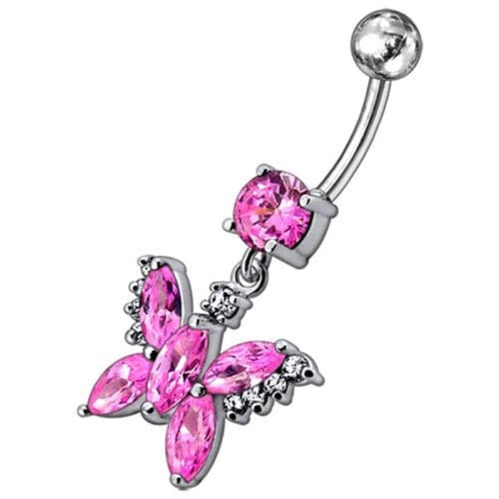 Jeweled Butterfly Dangling Belly Button Ring