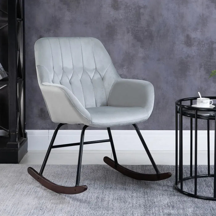 Modern Rocking Chair with Steel Frame Sponge Padding for Home Office Grey