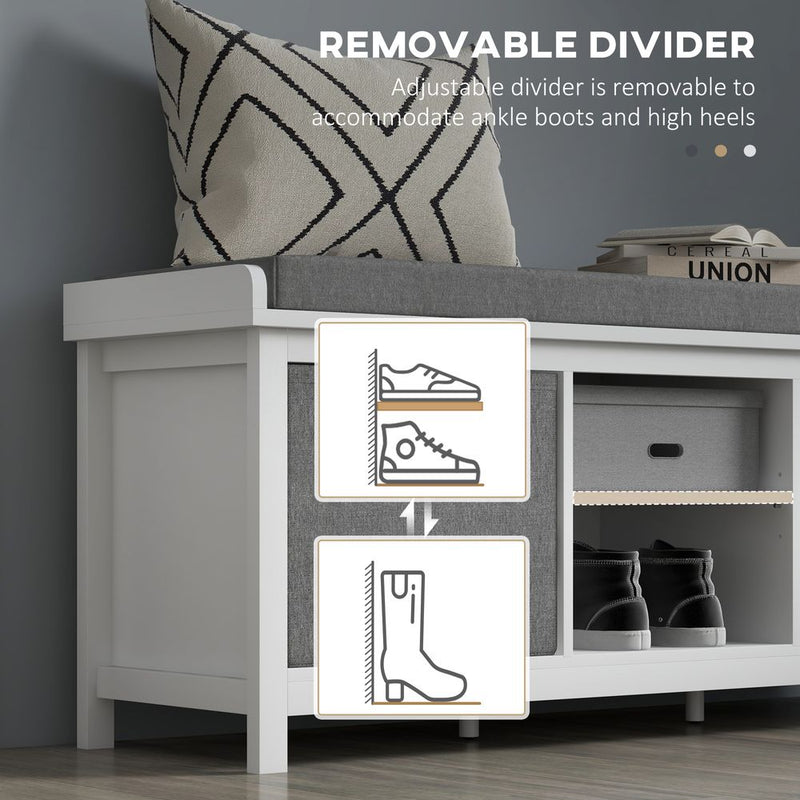HOMCOM Shoe Bench w/ Cushioned Seat & Fabric Drawers - Entryway & Hallway Organizer - White