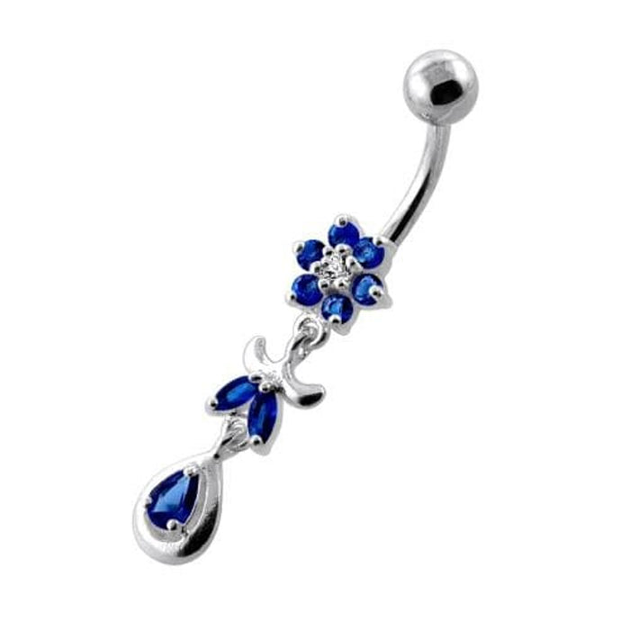 Jeweled Flower Leaf Hanging Navel Belly Bar