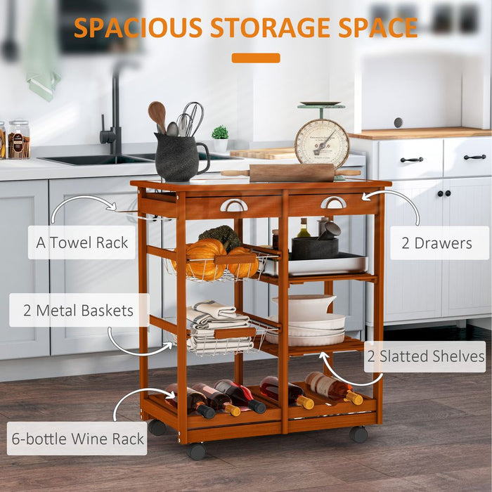 Premium Quality Wooden Kitchen Trolley with Wine Rack - Stylish, Compact, and Functional Design