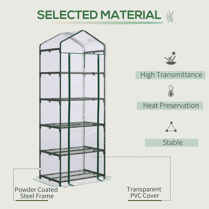 5 Tier Greenhouse OutdoorPortable Shed Metal Frame Transparent 69x49x193cm