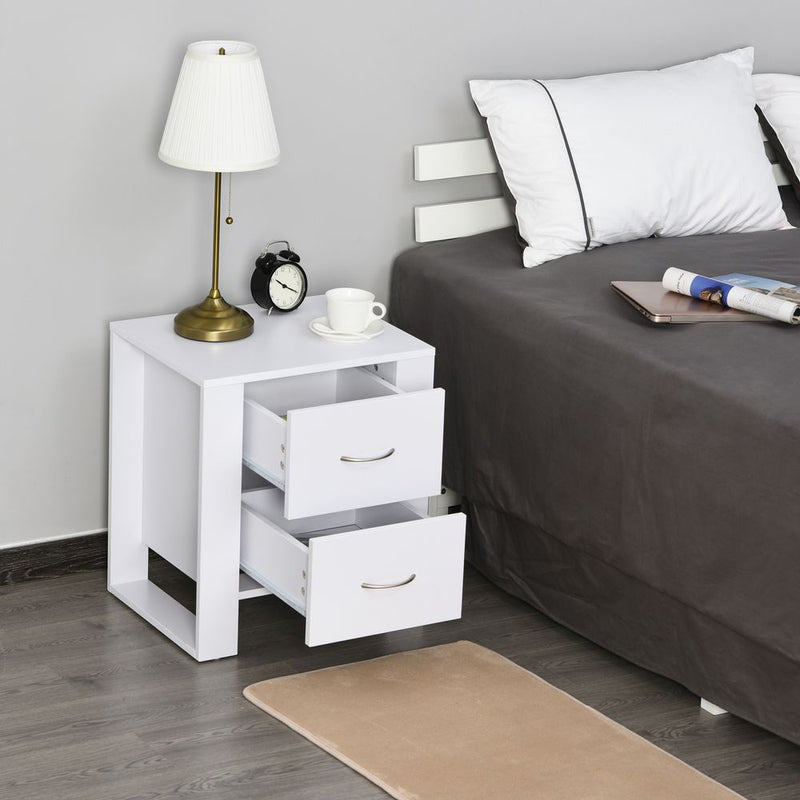 Modern 2-Drawer White Bedside Table - High Quality Particle Board, Luxe Design
