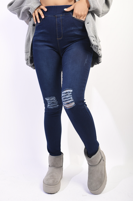 Edgy and Comfortable High Waisted Ripped Skinny Jeggings