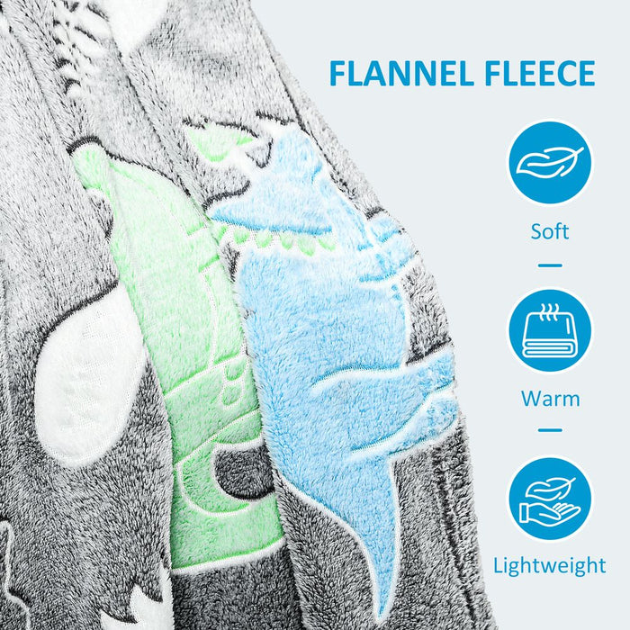 Glow in the Dark Dinosaur Flannel Fleece Blanket - 203x152cm - Double Size - Perfect for Cozy Nights and Outdoor Adventures