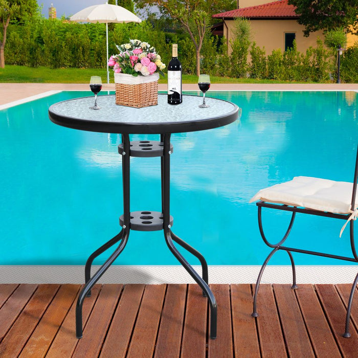 Stylish 60 cm Round Metal Table with Tempered Glass Top - Ideal for Outdoor and Indoor Use.