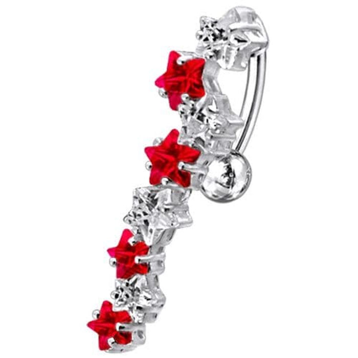 Fancy Jeweled Dangling 8 Stars Reverse Belly Ring