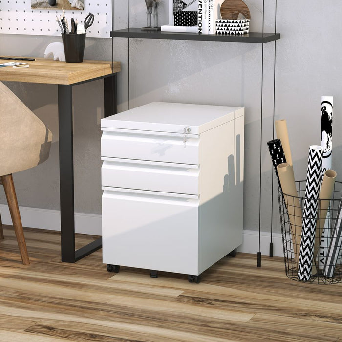 Vinsetto Mobile Vertical File Cabinet Lockable Metal Filling Cabinet with 3 Drawers Anti-tilt Design for Letter A4 Legal Size Fully Assembled Except Casters White