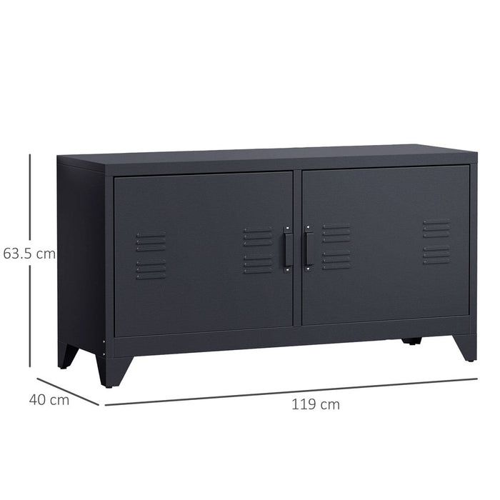 Premium TV Stand: 119Wx40Dx63.5H cm, Black - High Quality Cold Rolled Steel, Ample Storage Space