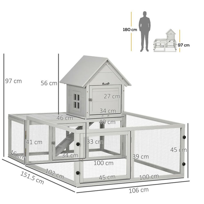 PawHut Rabbit Hutch Guinea Pig Cage w/ Slide-Out Tray, Fenced Area