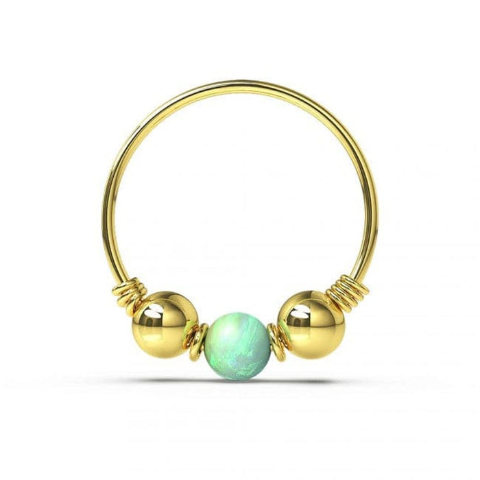 14ct Yellow Gold Opal Stones with Leaf Hoop Nose Ring