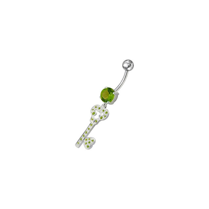 Jeweled Heart Key Dangling Belly Ring