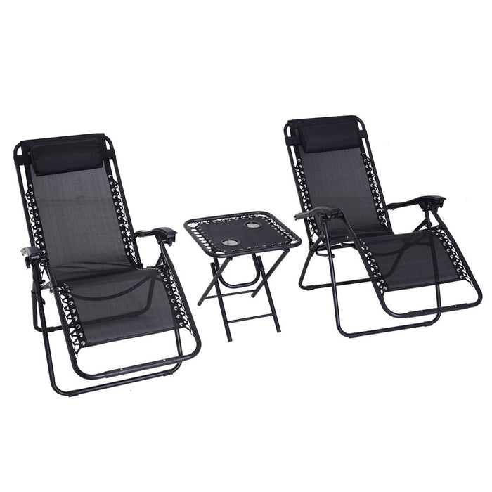 Premium Black Zero Gravity Chairs Set with Table & Cup Holders - Outsunny