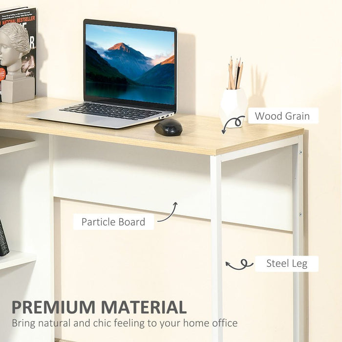 Premium Oak & White L-Shaped Corner Computer Desk - Storage Workstation - Buy with Confidence!