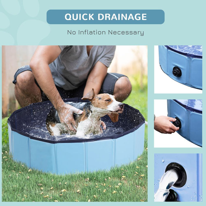 PawHut Foldable Dog Paddling Pool Pet Cat Swimming Pool Indoor/Outdoor Collapsible Summer Bathing Tub Shower Tub Puppy Washer (Φ80 × 20H cm, Blue), D01-003BU