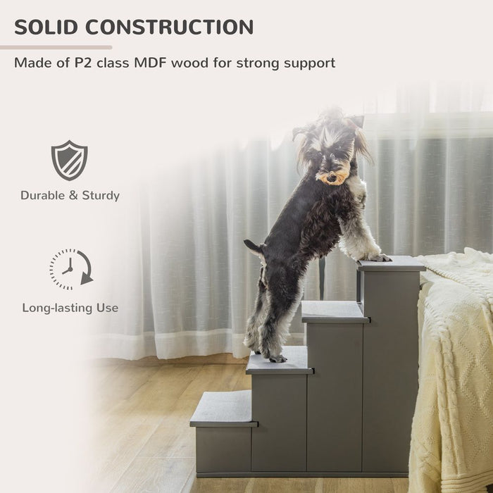 Premium Wooden Pet Steps - Bed, Couch, Stairs - Grey Pawhut - 4 Steps - Comfortable & Durable - Best Quality - Easy Assembly