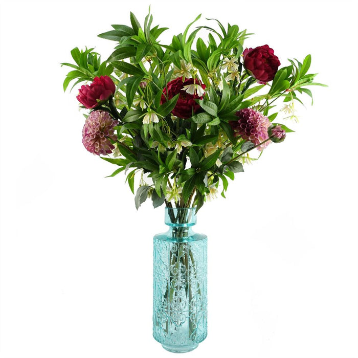 Stunning 40cm Turquoise Glass Vase - Handcrafted with Intricate Design - Perfect for Real or Artificial Flowers - Limited Stock!