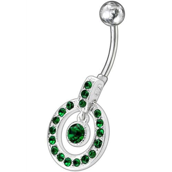 Fancy Multi Colored Round Shape Jeweled Dangling Banana Bar Belly Ring