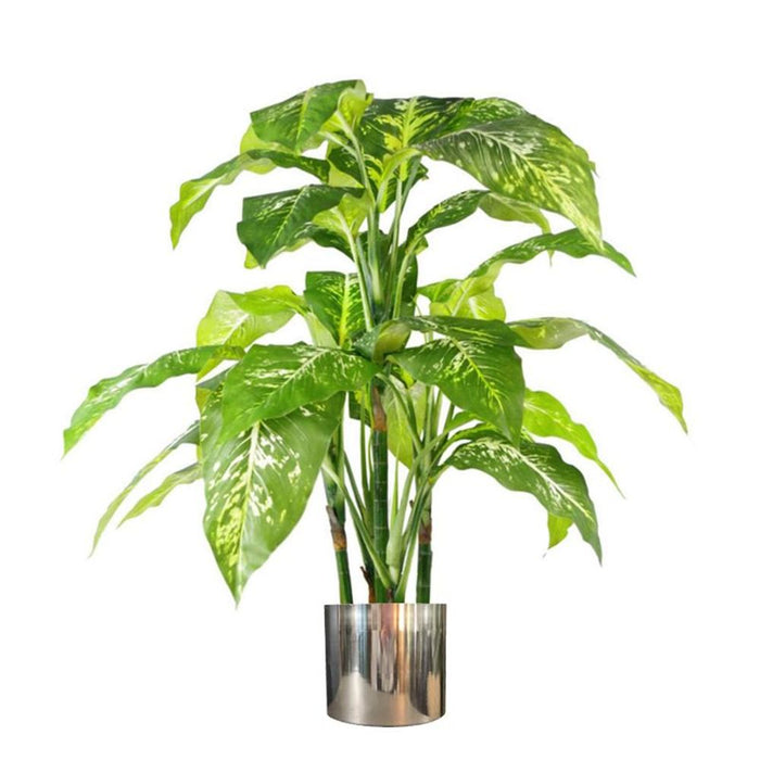 100cm Large Fox's Aglaonema Tree - Realistic Artificial Plant with Silver Metal Planter