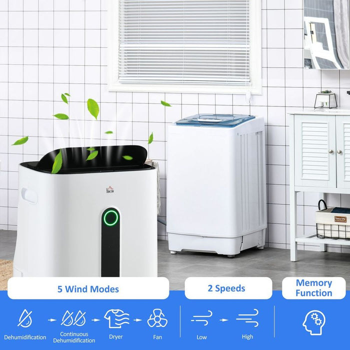 HOMCOM 20L/Day Quiet Air Dehumidifier with Purifier, Timer, for Home Laundry