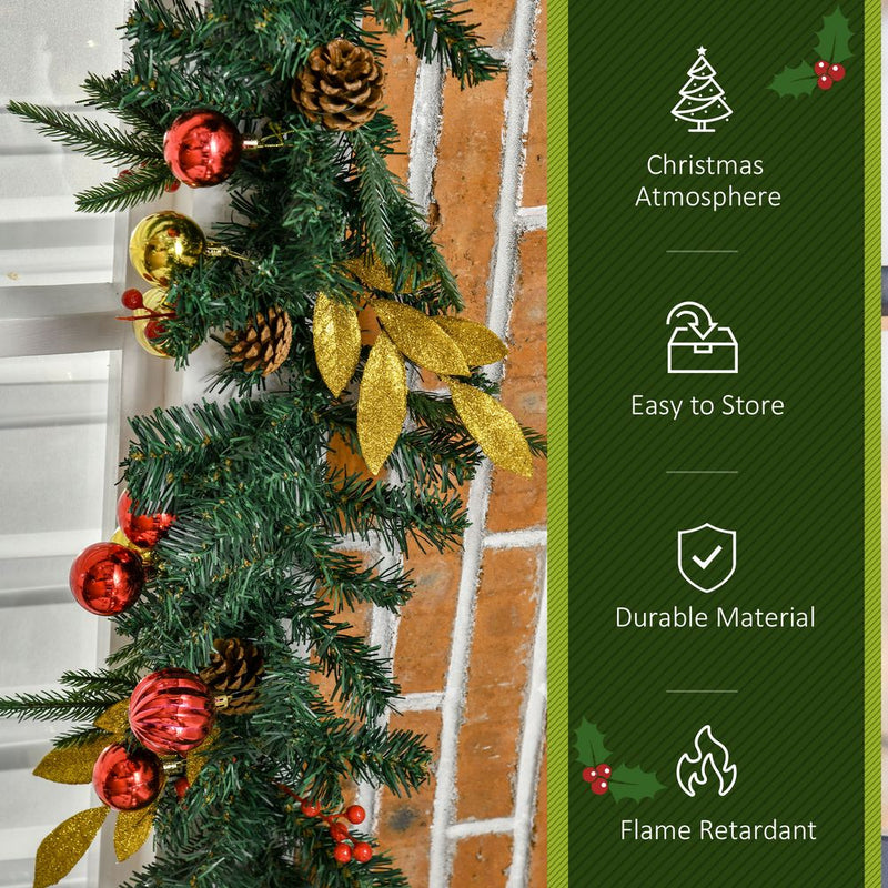 2.7M Artificial Christmas Garland Pine Cones Deco Home Fireplace Doors