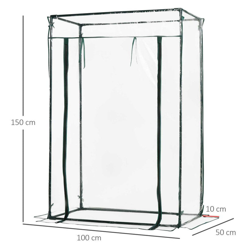 Outsunny Mini Greenhouse - Steel Frame, PE Cover, Roll-up Door - 100 x 50 x 150cm