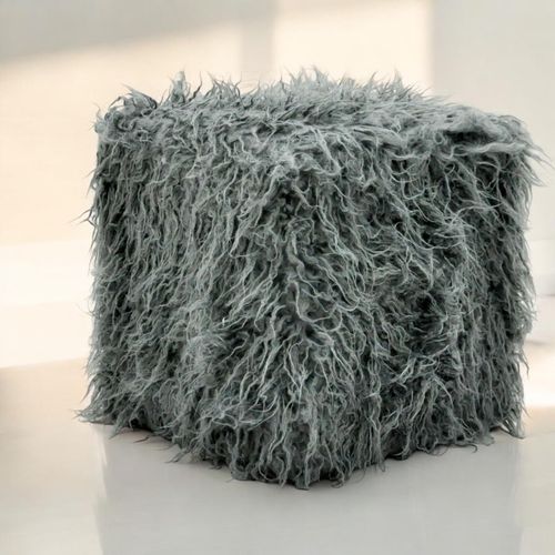 38CM DARK GREY FLUFFY FOOTSTOOL