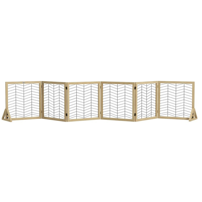 PawHut Freestanding Dog Barrier - 6 Panels, Natural Wood - S & M Dog Sizes