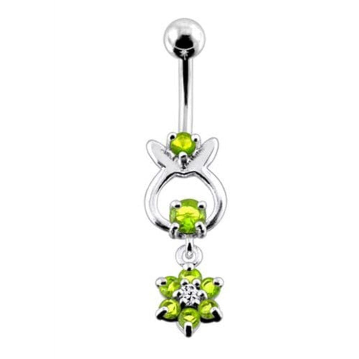 Bunny Jeweled Hanging Flower Dangling Belly Ring