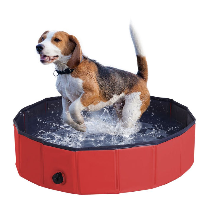 PawHut Foldable Dog Paddling Pool Pet Cat Swimming Pool Indoor/Outdoor Collapsible Summer Bathing Tub Shower Tub Puppy (80w × 20h cm, Red)