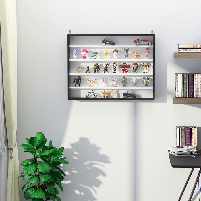 Premium 5-Tier Wall Display Shelf Unit - Glass Doors - Black/White - High Quality