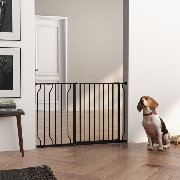 PawHut Dog Gate - Wide Stair Gate with Door - Pressure Fit - Black - Premium Quality