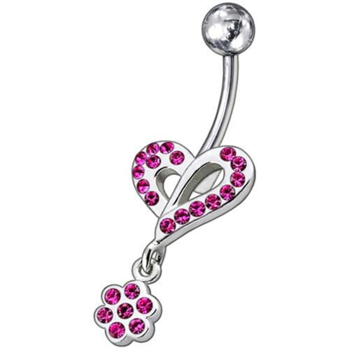 Fancy Heart Jeweled Dangling Belly Ring