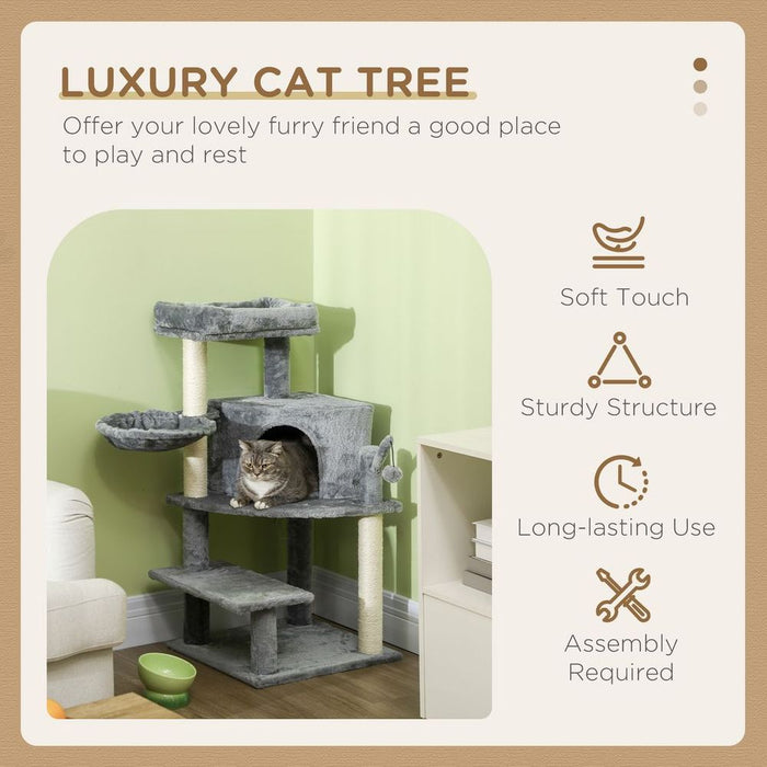 PawHut Cat Tree Tower Scratching Post - Multiple Platforms for Endless Fun - Grey