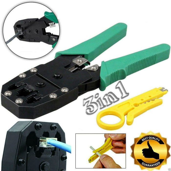 Safekom Crimping Tool & Wire Stripper - RJ45 RJ11 RJ12 Cat5 Cat5e Cat6 Cat6e Cat7 - Ethernet Network Internet Cable Crimp Crimping Crimper Tool