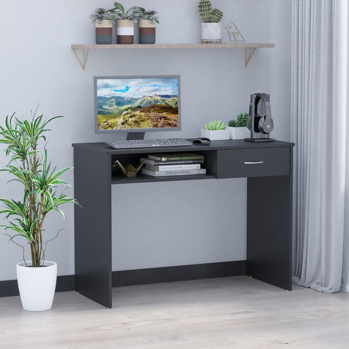 Premium Black Computer Desk with Storage Shelf & Drawer