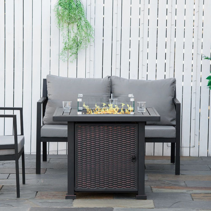 Outsunny Fire Pit Table: Wind Screen, Glass Beads - High-Quality, Stylish Ambience. Perfect for Outdoor Gatherings.