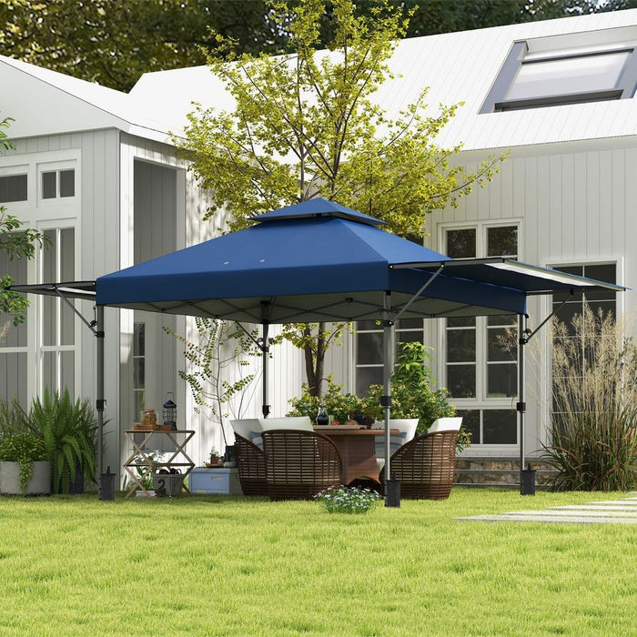 Premium Quality Outsunny 5x3(m) Pop Up Gazebo - Instant Shelter with Extendable Dual Awning, Blue - Perfect for Outdoor Gatherings