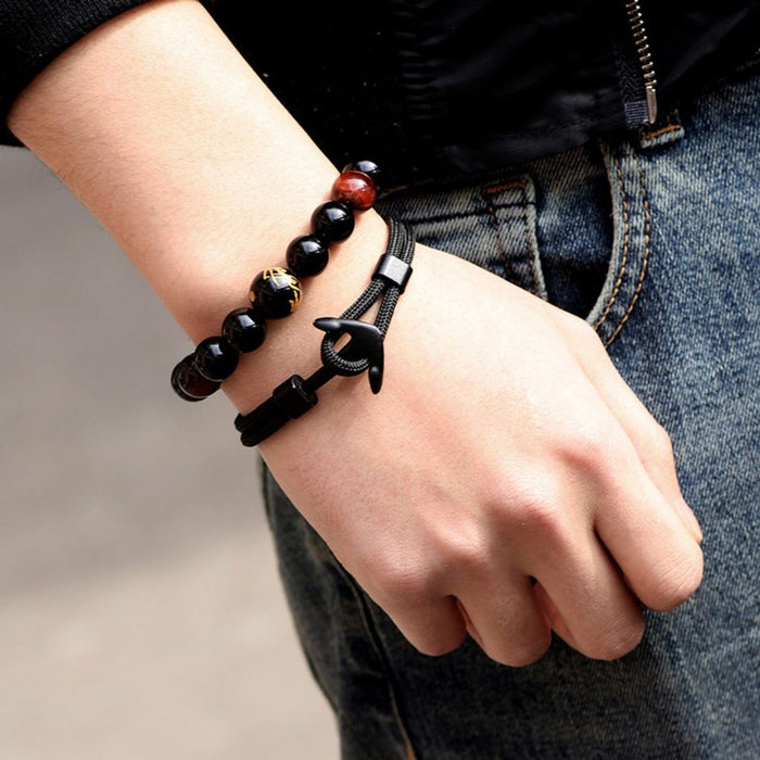 Stylish Men's Black Anchor Bracelet - High-Quality, Perfect for Gifts