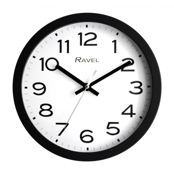 Ravel 25cm White Dial Black Wall Clock - High Quality, Silent Sweep - Ideal for Kitchen & Office