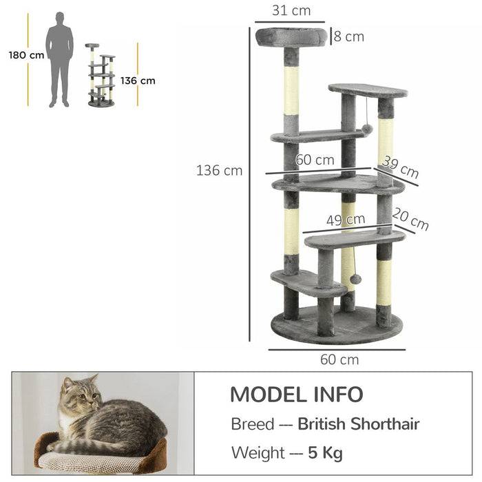 PawHut Cat Tree: Modern Tower with Scratching Posts & Bed for Indoor Cats