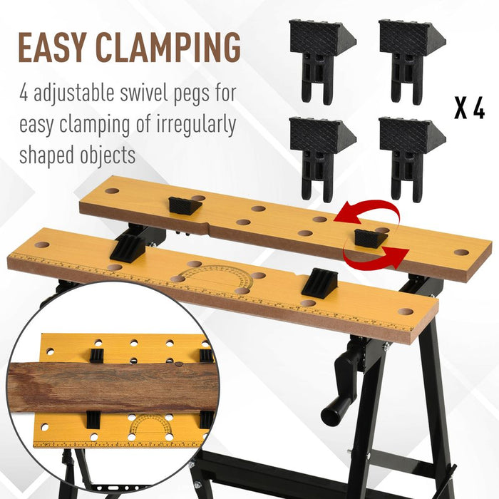 Portable Work Bench w Adjustable Clamps | DURHAND | MDF Top | Black