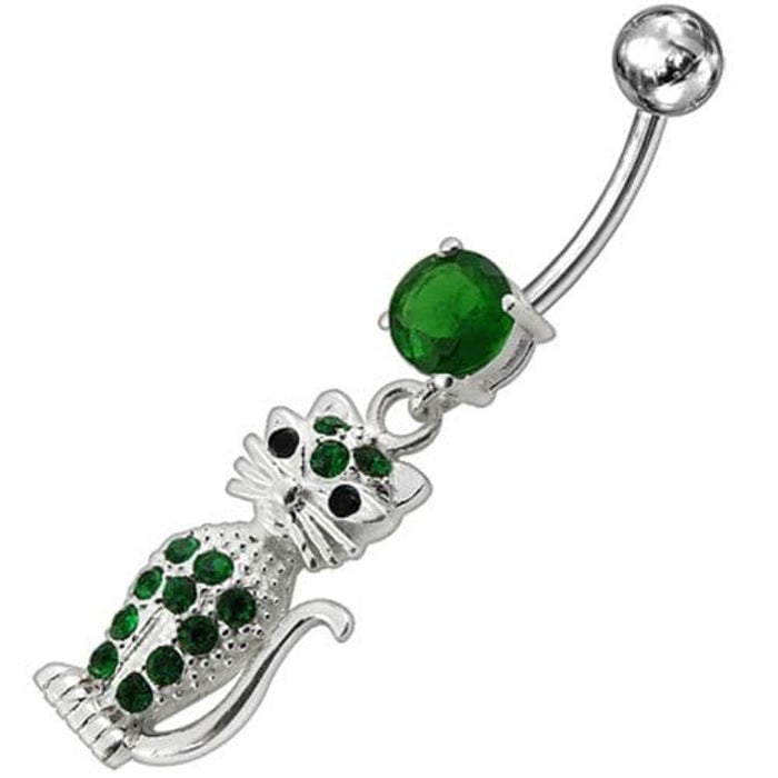 Fancy Jeweled Cat Dangling Navel Belly Ring