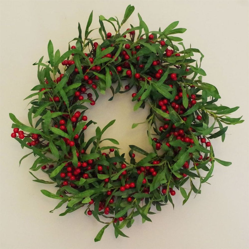 Premium 24" Christmas Mistletoe & Red Berry Wreath - Luxury Floristry, Natural Base