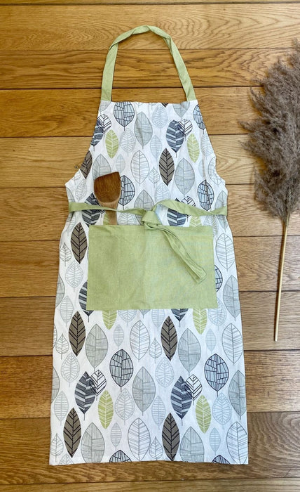 Contemporary Green Leaf Kitchen Apron - High-Quality Cotton, Stylish Design, Perfect for Cooking & Baking