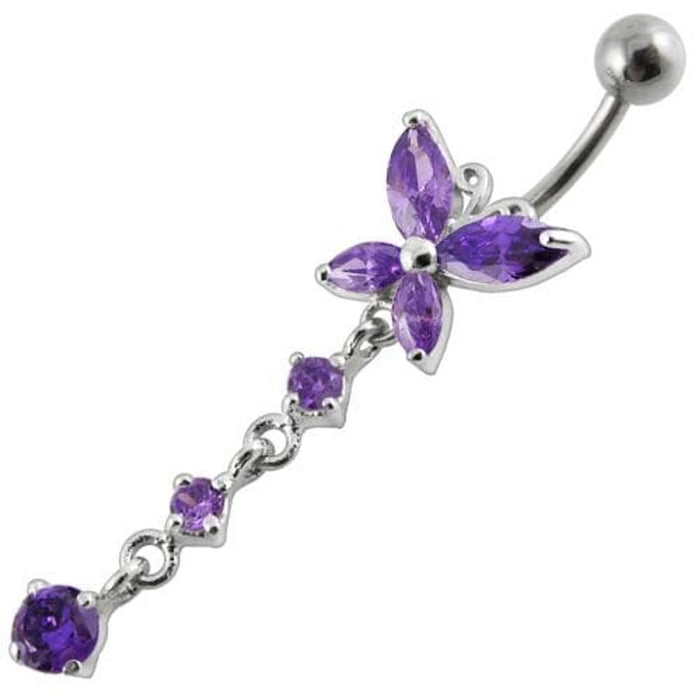 Fancy Long Tail Flower Jeweled Dangling Navel Ring